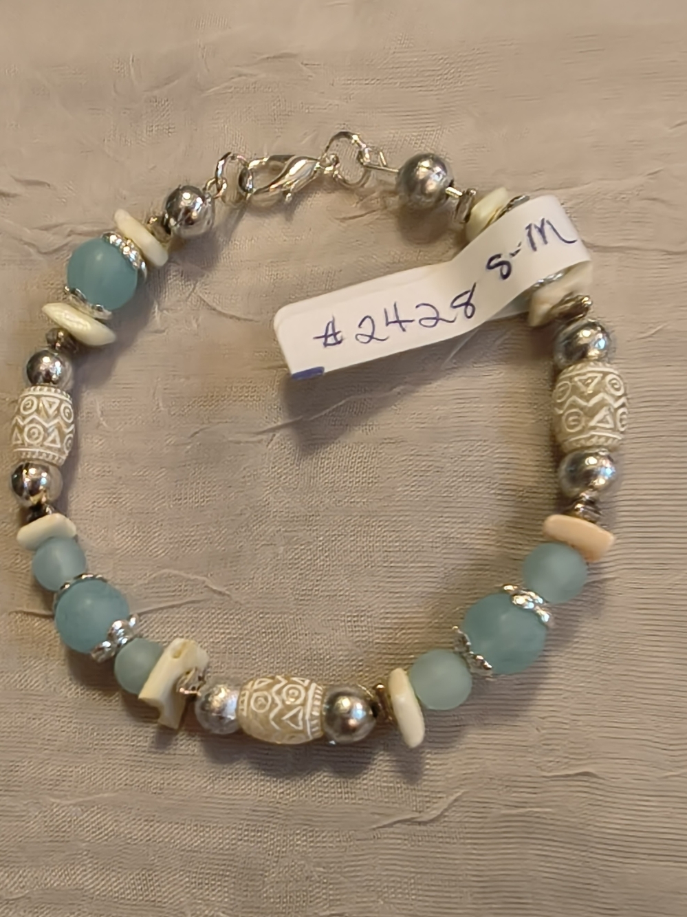 Handmade Aqua & Cream Beaded Bracelet